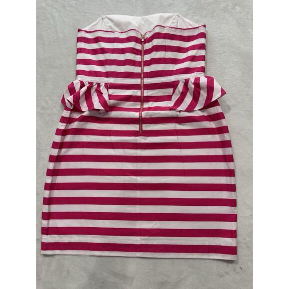 Lilly Pulitzer 10 Maybell Azalea Pink White Striped Strapless Boned Peplum Dress - Picture 5 of 7